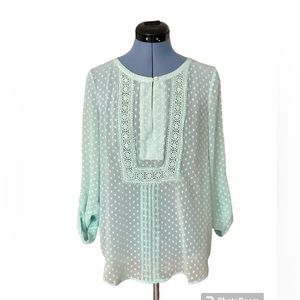 Danielrainn sheer turquoise dotted tunic style blouse Size M